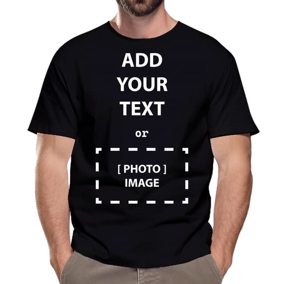 Short Sleeve T-Shirt with Custom Photo and Text | Personalized Unisex Shirt Made with 5.3 Oz 100% Cotton | Crewneck Black Color Tee - 4XL Size