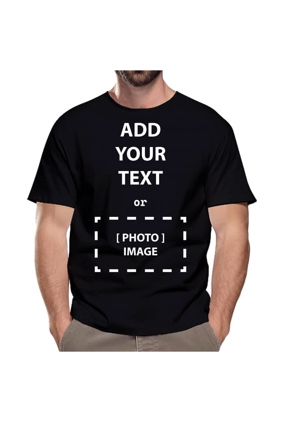 Short Sleeve T-Shirt with Custom Photo and Text | Personalized Unisex Shirt Made with 5.3 Oz 100% Cotton | Crewneck Black Color Tee - M Size
