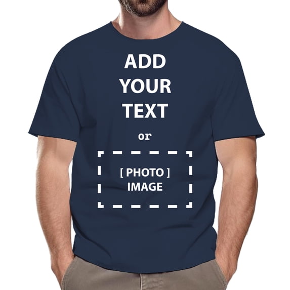 Short Sleeve T-Shirt with Custom Photo and Text | Personalized Unisex Shirt Made with 5.3 Oz 100% Cotton | Crewneck Navy Color Tee - S Size