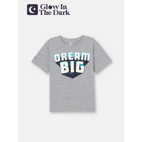 Short Sleeve T-Shirt with (Dream Big) Glow-in-the-Dark Phrase - Grey