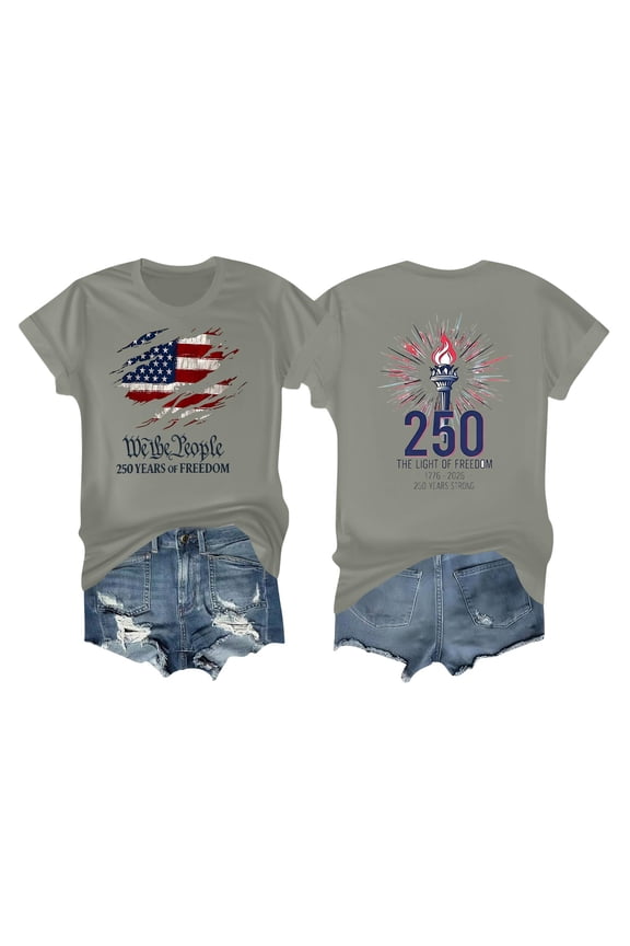 Short Sleeve T Shirt with Graphic Print and Distressed Denim Shorts Set for Women Casual Crew Neck Top and Shorts Outfit Gray L