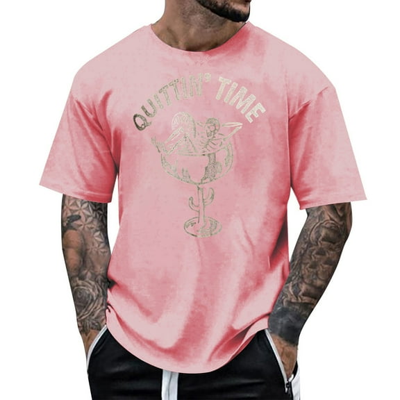 Short Sleeve T Shirts For Men Letter Print Lightweight Loose Fitted V Neck T Shirts Classic Spring Summer Fall Basic Work Tee Vacation Clothes Pink L