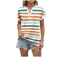 thumbnail image 1 of Short Sleeve T Shirts For Women V Neck Button Down Stripes Pullover Tops Summer Loose Casual Trendy Blouse (S, Orange), 1 of 8