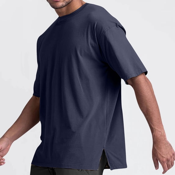 Short Sleeve T Shirts for Men Casual Crewneck Tees Tops Mens Pullover Solid Color Side Slit Basic Breathable Loungewear Athletic Workout Tshirts Shirt