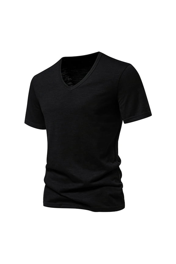 Short Sleeve T Shirts Tshirts for Men Comfy Bamboo Viscose Tee Shirts V Neck Moisture-Wicking Undershirt T-shirts (L, Black)