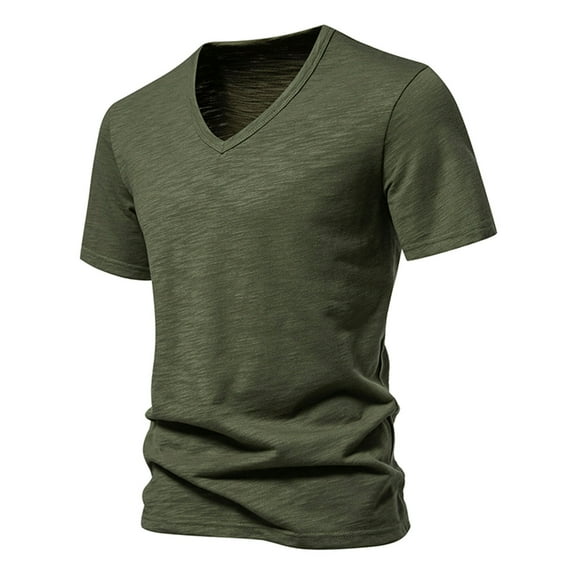 Short Sleeve T Shirts Tshirts for Men Comfy Bamboo Viscose Tee Shirts V Neck Moisture-Wicking Undershirt T-shirts (L, Green)