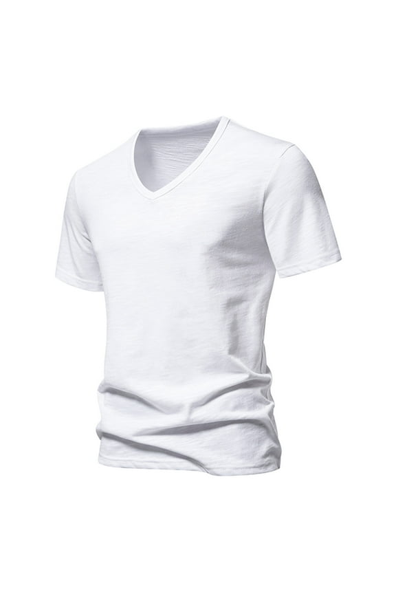 Short Sleeve T Shirts Tshirts for Men Comfy Bamboo Viscose Tee Shirts V Neck Moisture-Wicking Undershirt T-shirts (L, White)