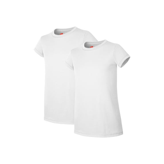 Hanes Essentials Girls' Cotton T-Shirt, 2-Pack White M