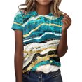 thumbnail image 1 of Short Sleeve T Shirts for Women Summer Daily Print O Neck Round Neck Tee Shirt Printed Flower Loose Side Split Blouse Tunic Casual T-shirt Tops Saving clearance, 1 of 4