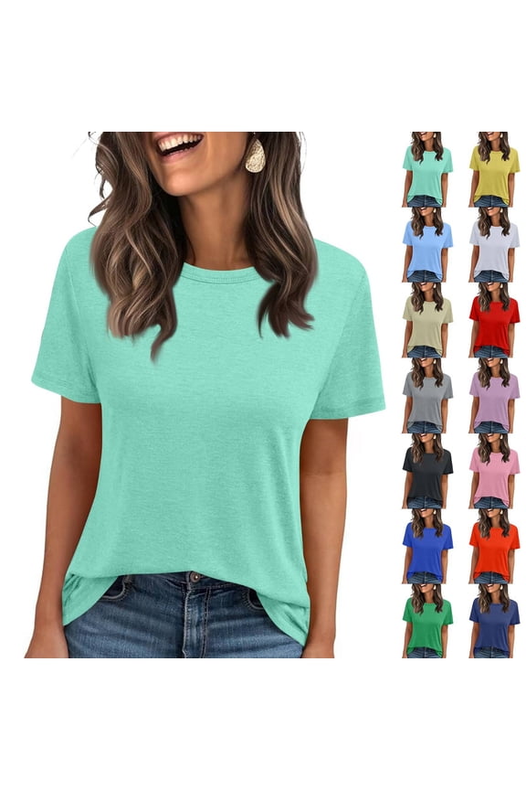 Short Sleeve T Shirts Women's Summer Crewneck Solid Color Tees Casual Basic Tops Mint Green XL