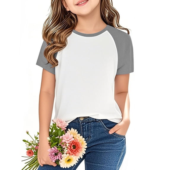 Short Sleeve T-Shirts for Boys Girls Size 3-14 Crewneck Tops Toddlers Teens Casual Color-Block Pullover Comfort Raglan Going-Out Tees Top
