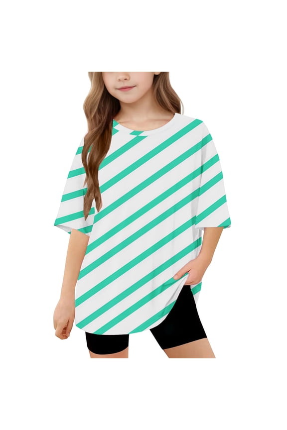 Short Sleeve T-Shirts for Boys & Girls Size 5-15 Crewneck Tops Teens Kids Trendy Stripe Printed Pullover Loose Comfort Going-Out Tees Top
