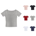 thumbnail image 1 of Short Sleeve T-Shirts for Girls Summer Crop Tops Square Neck Slim Fit Basic Tee Trendy Tween Girls Trendy Clothes for Hot Weather, 1 of 6