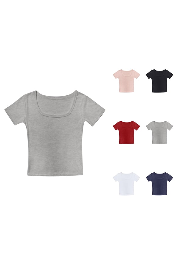 Short Sleeve T-Shirts for Girls Summer Crop Tops Square Neck Slim Fit Basic Tee Trendy Tween Girls Trendy Clothes for Hot Weather