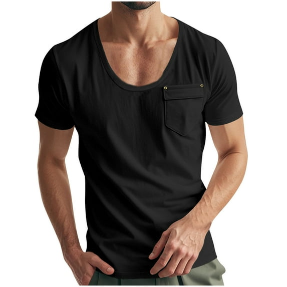 Short Sleeve T-Shirts for Men 2025 Solid Color Scoop Neck Comfy Tee Summer Casual Soft Slim Fit Tee Tops