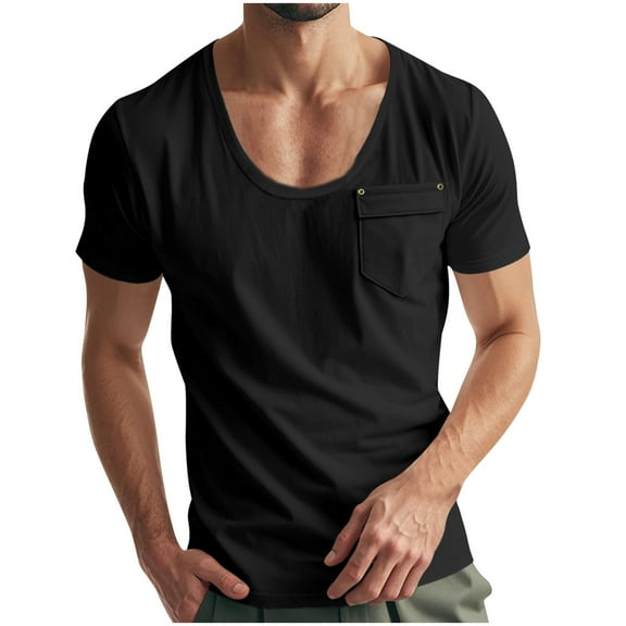 Short Sleeve T-Shirts for Men 2025 Solid Color Scoop Neck Comfy Tee Summer Casual Soft Slim Fit Tee Tops