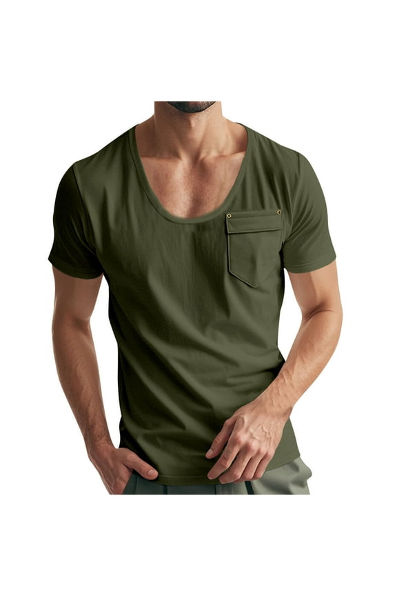 Short Sleeve T-Shirts for Men 2025 Solid Color Scoop Neck Comfy Tee Summer Casual Soft Slim Fit Tee Tops