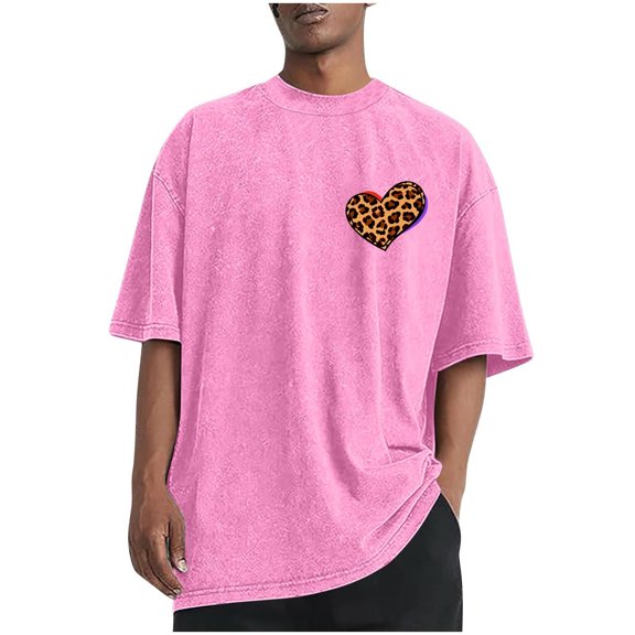 Short Sleeve T-Shirts for Men Rainbow Heart Printed Crew Neck Cotton Tshirts Valentines Tops Casual Summer Tees (M, Pink C)