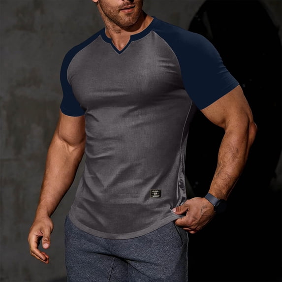 Short Sleeve T-Shirts for Men V Neck Tees Tops Mens Stretchy Slim Ribbed Basic Summer Casual Tshirts Shirts