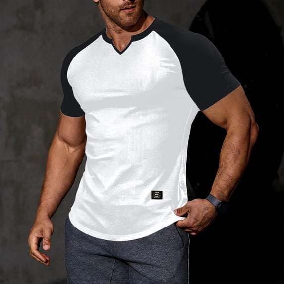 Short Sleeve T-Shirts for Men V Neck Tees Tops Mens Stretchy Slim Ribbed Basic Summer Casual Tshirts Shirts