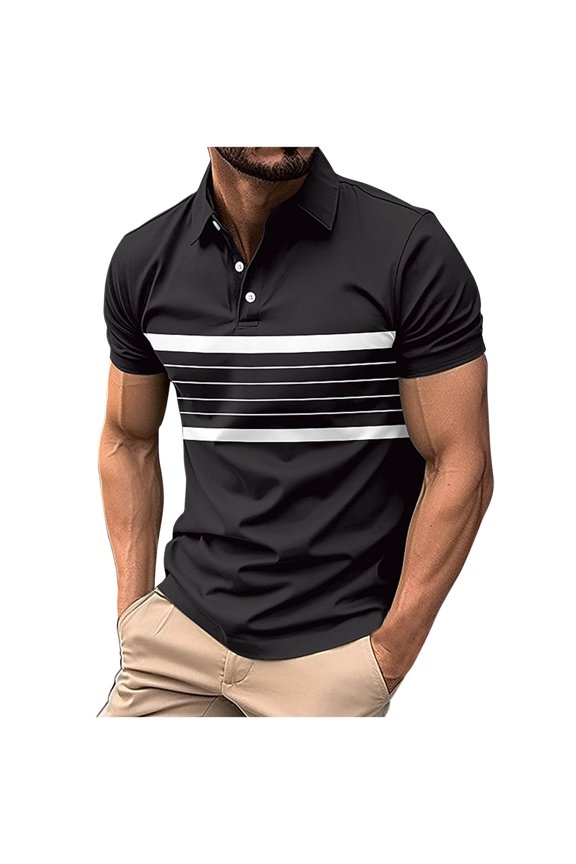 Short Sleeve T Shirts for Mens Fall Summer Collared Turtleneck Neck Brunch Fish Net Striped Tops Shirts Man Button 2026 Clothes Country Concert M