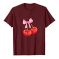 thumbnail image 1 of Short Sleeve T-Shirts for Women Cute Crew Neck Bowknot Cherry Printed Y2K Tops Casual Relaxed Pullover Comfort Basic Graphic Tees, 1 of 3
