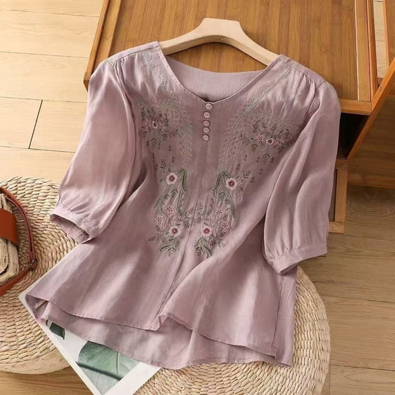 Short Sleeve T Shirts for Women Floral Print Spring Basic Tee Casual Crew Neck Y2K Tops