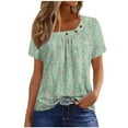 thumbnail image 1 of Short Sleeve T-Shirts for Women Graphic Print Basic Tee Scoop Neck Casual Tops Summer Tshirts Loose Fit (XL, Green), 1 of 5