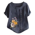 thumbnail image 1 of Short Sleeve T Shirts for Women Summer New Elegant Literary And Artistic Retro Printing Cotton Top Casual T-shirt Tops Saving clearance, 1 of 5
