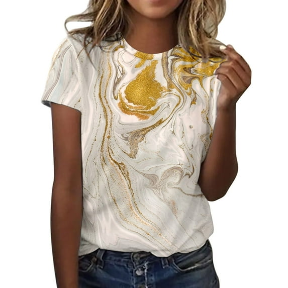 Short Sleeve T Shirts for Women Summer Spring Flower Printed O Neck Top Casual T-shirt Tops Saving clearance
