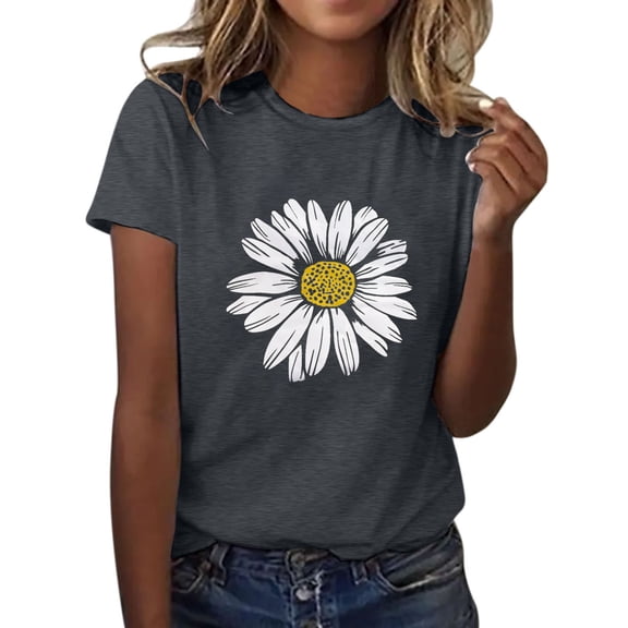 Short Sleeve T Shirts for Women Summer Sunflower Plus Size Loose Blouse Girl Graphic Tees Casual T-shirt Tops