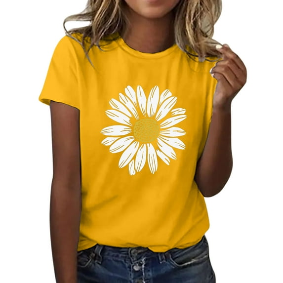 Short Sleeve T Shirts for Women Summer Sunflower Plus Size Loose Blouse Girl Graphic Tees Casual T-shirt Tops