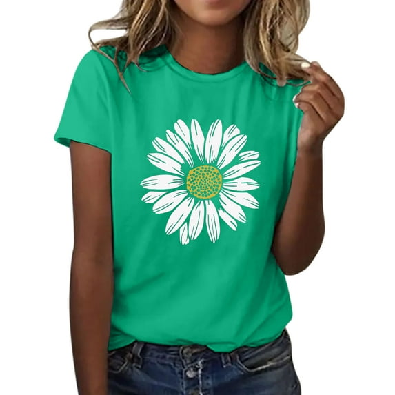 Short Sleeve T Shirts for Women Summer Sunflower Plus Size Loose Blouse Girl Graphic Tees Casual T-shirt Tops