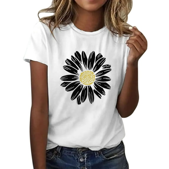Short Sleeve T Shirts for Women Summer Sunflower Plus Size Loose Blouse Girl Graphic Tees Casual T-shirt Tops