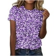 thumbnail image 1 of Short Sleeve T Shirts for Women Trendy Summer T Shirts Round Neck Causal Fashion Basic Tee Purple A XXL, 1 of 4