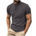 thumbnail image 1 of Short Sleeve T-shirts for Men Mock Henley Neck Plain Tshirts Classic Fit Sport Golf Tops Casual Summer Clothes (S, Gray), 1 of 6