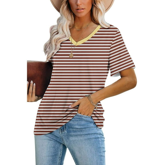 Short Sleeve Teen Tops Tshirts Shirts Women Striped Shirt Short Sleeve Plus Size Shirts Get it Fast