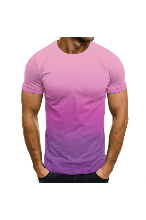 Short Sleeve Tees For Men Summer Trendy Crew Neck Gradient Print Pullover Tops Loose Casual T-Shirts (5XL, Purple-A)