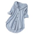 thumbnail image 1 of Short Sleeve Tees for Women Turn Down Collar Striped Sleeve Button Front Long Loose Casual Blouse Womens Tops, 1 of 4