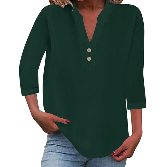 Short Sleeve Tees for Women V Neck Button Down Linen Style Oversized Casual Vacation Blouse Womens Tops