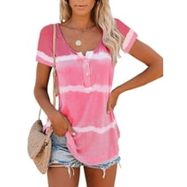 Short Sleeve Tie Dye Striped Tunic Tops for Women Summer Casual T-shirt Blouses