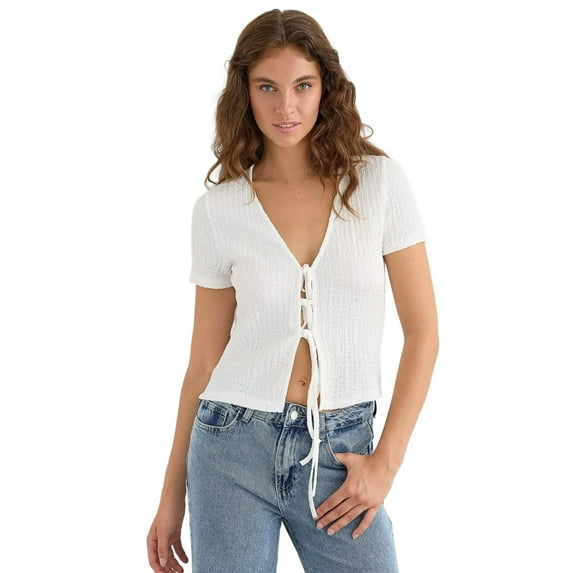 Short Sleeve Tie-Up Detail Blouse