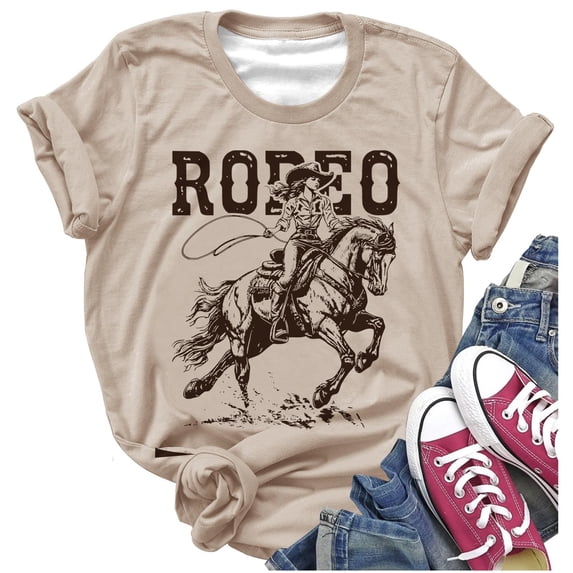 Short Sleeve Top for Women Horse Print Crew Neck Vacation Y2K T Shirts Summer Loose Fit Basic Casual Tees