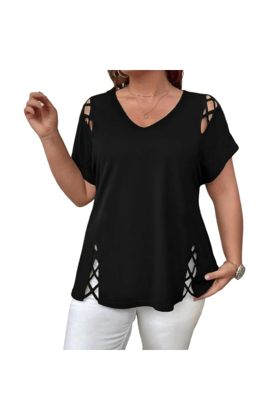 Short Sleeve Tops Elegant Outfits T-Shirt for Summer Elegant Wedding Alternative Clothing Female Elegant Woman Clothing Vetement Femme Black 2XL