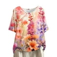 thumbnail image 1 of Short Sleeve Tops for Women Loose Round Neck Flower Graphic Printed T Shirts Elegant Casual Buttons Going Out Tops Blouses Plus Size Tshirt Summer Trendy Leisure Tee Shirts S-4XL, 1 of 5