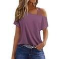 thumbnail image 1 of Short Sleeve Tops For Women, Spring Casual Sexy Cold Shoulder Short T-Shirt Top Eyelet Women White Try Before You Buy Womens Clothing Casual Shirts Cropped Tank Tops Casual (XXL, Purple) Unbranded, 1 of 5