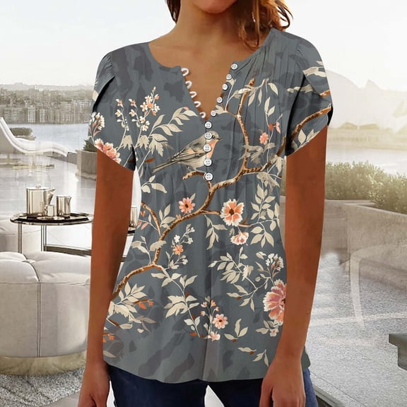 Short Sleeve Tops for Women Yubnlvae Basic Tops for Women 2025 Summer Tops for Women 2025 Trendy Boho Floral Print Tunic Shirts Short Sleeve V Neck Tshirt Casual Loose Blouse