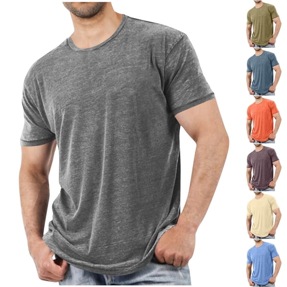 Short Sleeve Tops for Men Round Neck Soft Heather Solid Color Basic Tees Lightweight Breathable Daily Wear Suitable for Casual Outdoor