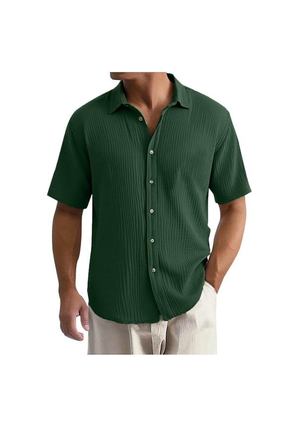 Short Sleeve Tops for Mens Fall Summer Collared Turtleneck Neck Faux Gauze Linen Lounge Cardigan Basic Tops Blouses Shirts Man Button 2026 Clothing