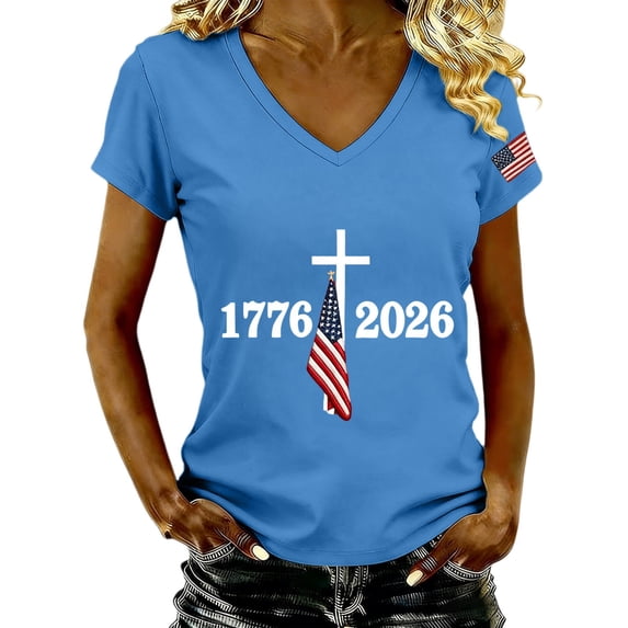 Short Sleeve Tops for Women 250Th Anniversary Print V Neck T Shirt 250Th Anniversary Tshirt Patriotic Tee on Sale